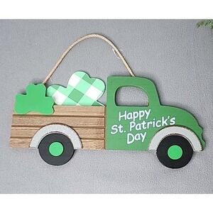 St. Patrick's Day Truck with Shamrocks Wood Wall Door Hanging Decoration 15" NEW